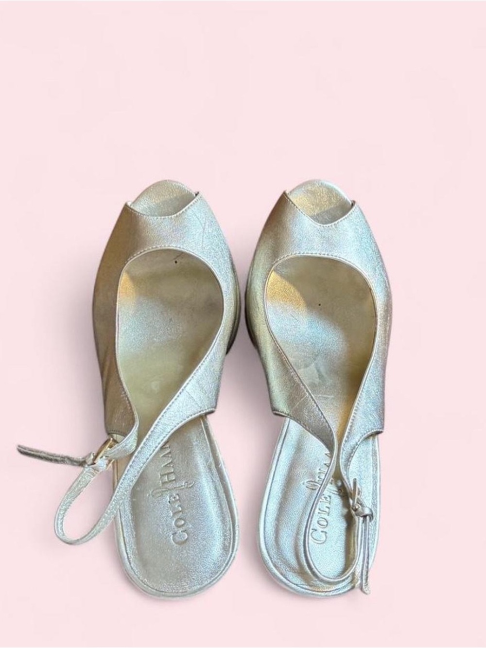 Cole Haan Metallic Peep-Toe Slingback Heels - Silver